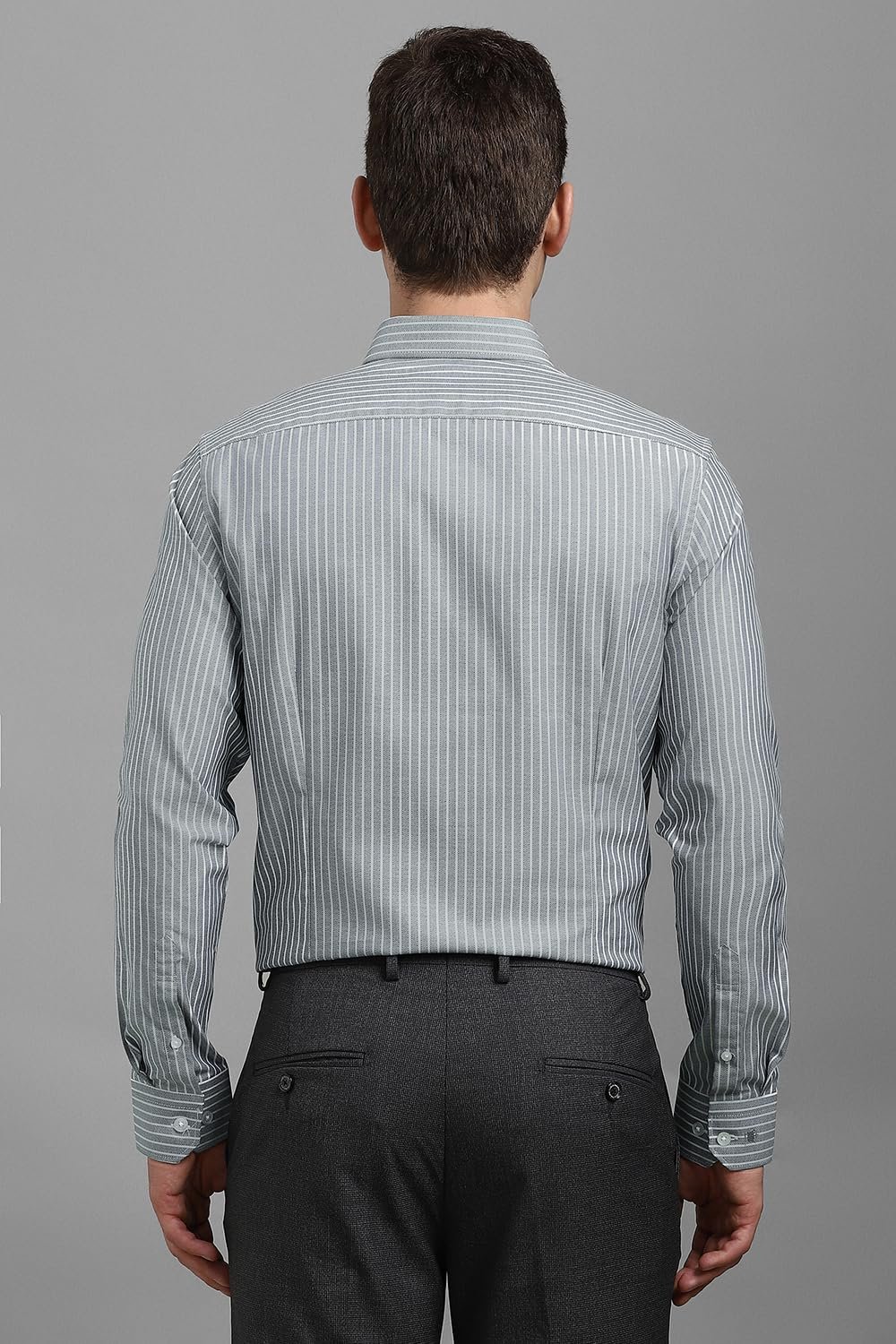 Louis Philippe Men Cotton Striped Slim Fit Shirt (LPSFMSLPR30093_Grey, 42 - Image 4