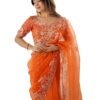 SIRIL Women's Organza Sequence Embroidery Saree with Unstitched blouse Piece (4472S116_Orange)