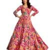 madhuram textiles Women's vetican Print with Hand Embroidery Work Anarkali Long Gown(M-2544 Pink_Small)