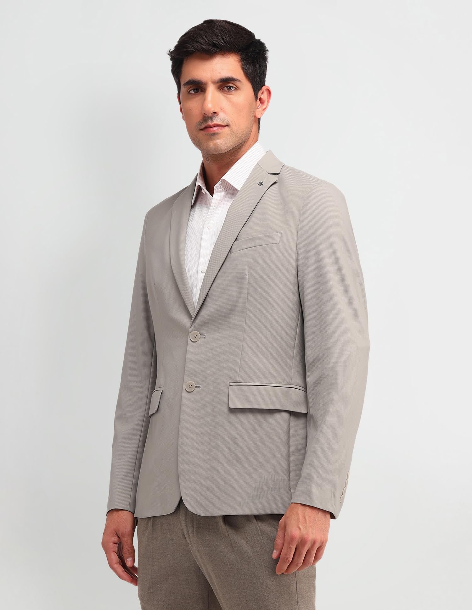 Arrow Men's Beige Textured Notch Collar Long Sleeve Formal Nylon Slim Fit Blazer (ARAIBZ5050_Beige_42) - Image 6