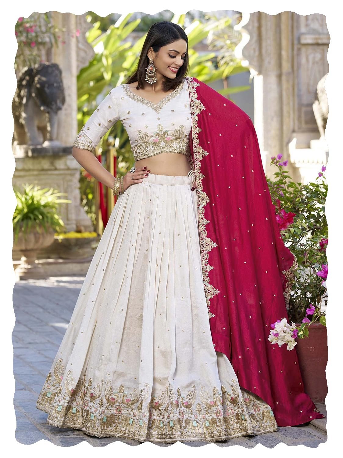 KEDARFAB Women's Chinnon Sequins Embroidered Lehenga Choli With Dupatta Set (Baarati)