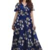 Shasmi Women's Georgette Digital Floral Printed Gown Dress for Women (Gown Dress 35) (X-Large, N Blue)