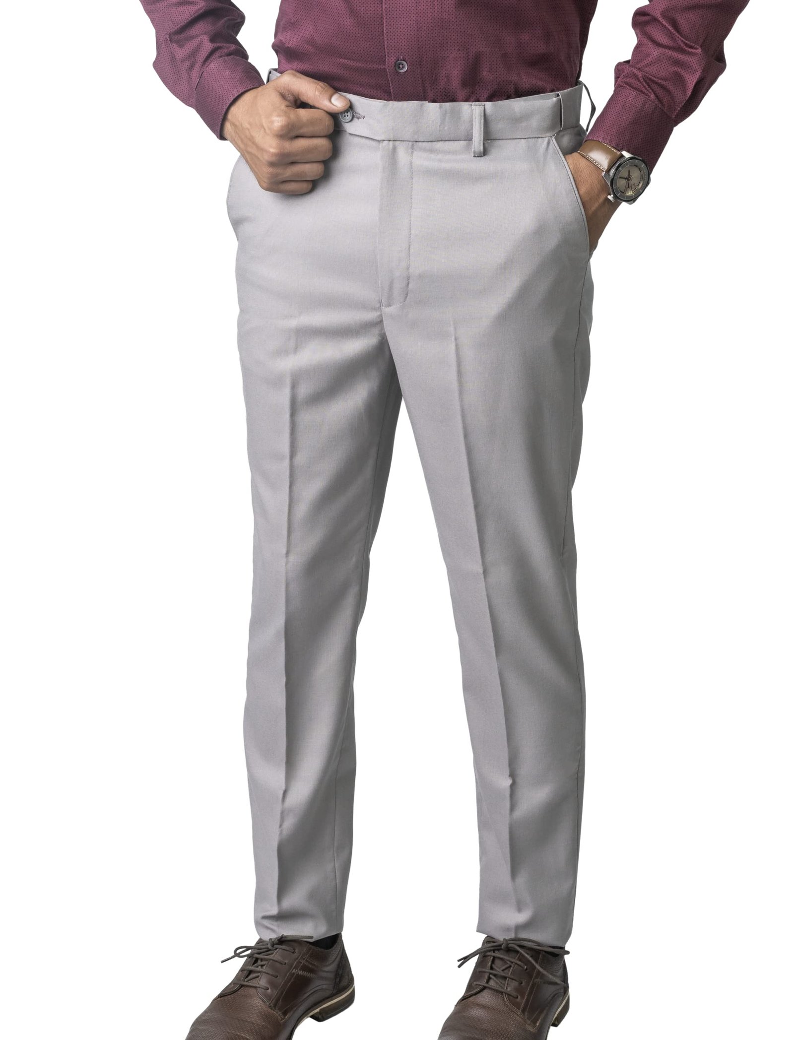 Jack and Jini Men Mid Rise Formal Pant with Expandable Waist Regular Fit, Flat Front, Premium Lycra Fabric for Office, Party and Casual Wear Light Grey, 40 - Image 5