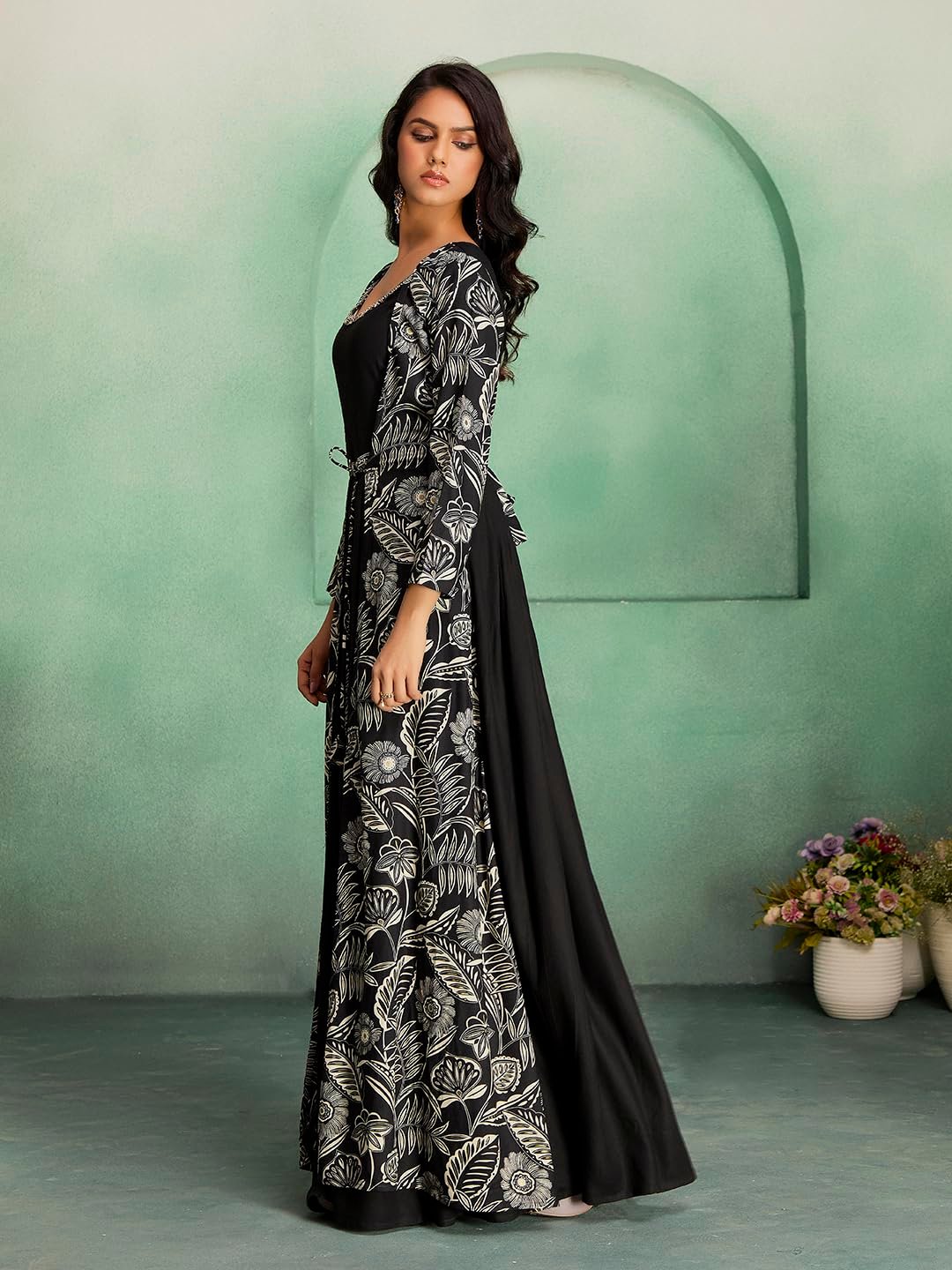 madhuram textiles Women's Rayon Print with Hand Embroidery Work Anarkali Long Gown(M-2546 Black_Small) - Image 7