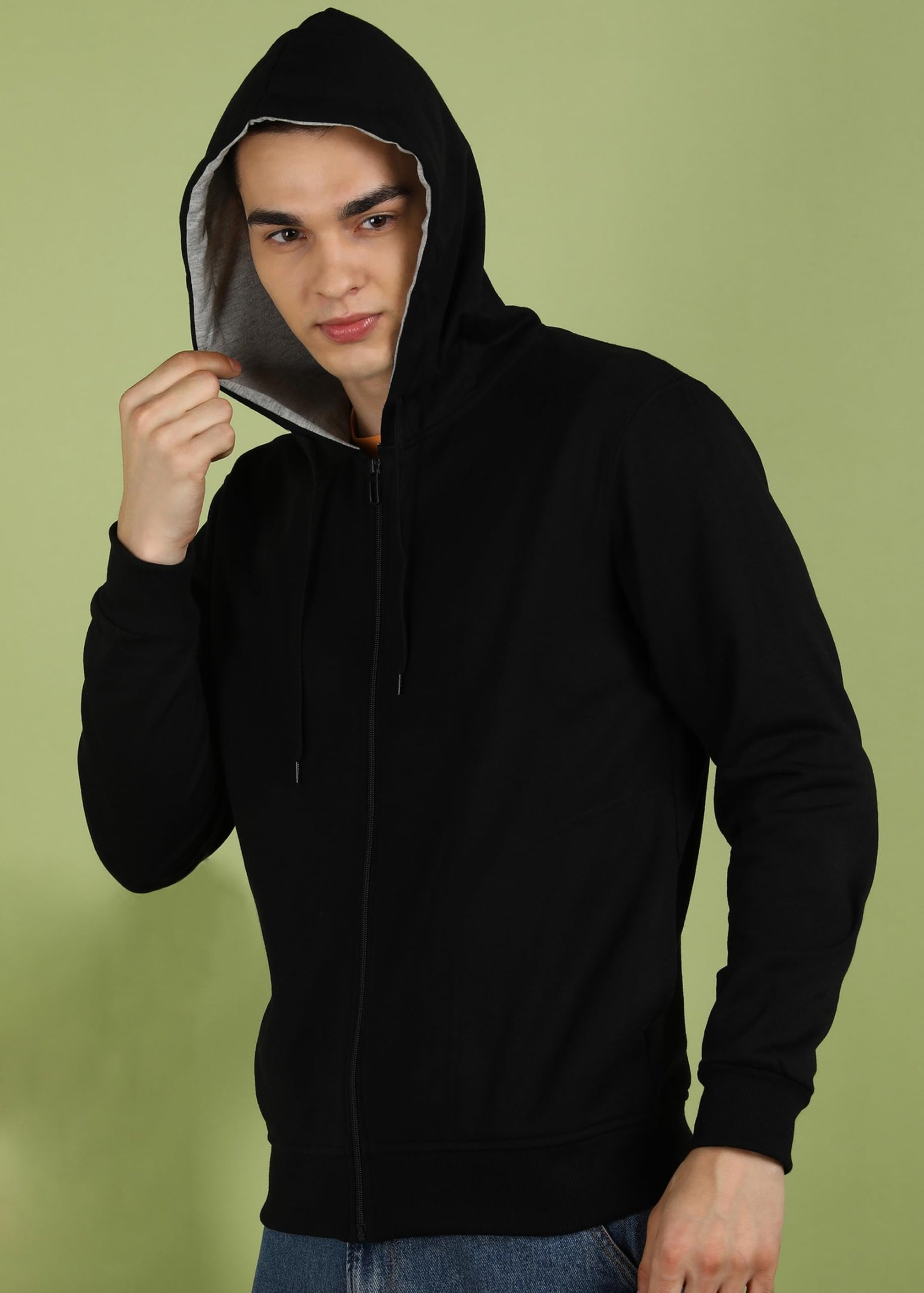 Alan Jones Clothing Men’s Solid Zipper Hooded Sweatshirt | Ribbed Hem, Lined Hood, Side Pockets, Durable Zip | Multiple Colors (Black_S) - Image 4
