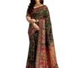 Satrani Women's Silk Kashmiri Minakari Weaving Saree with Unstitched Blouse Piece (4314S604N_Dark Green)