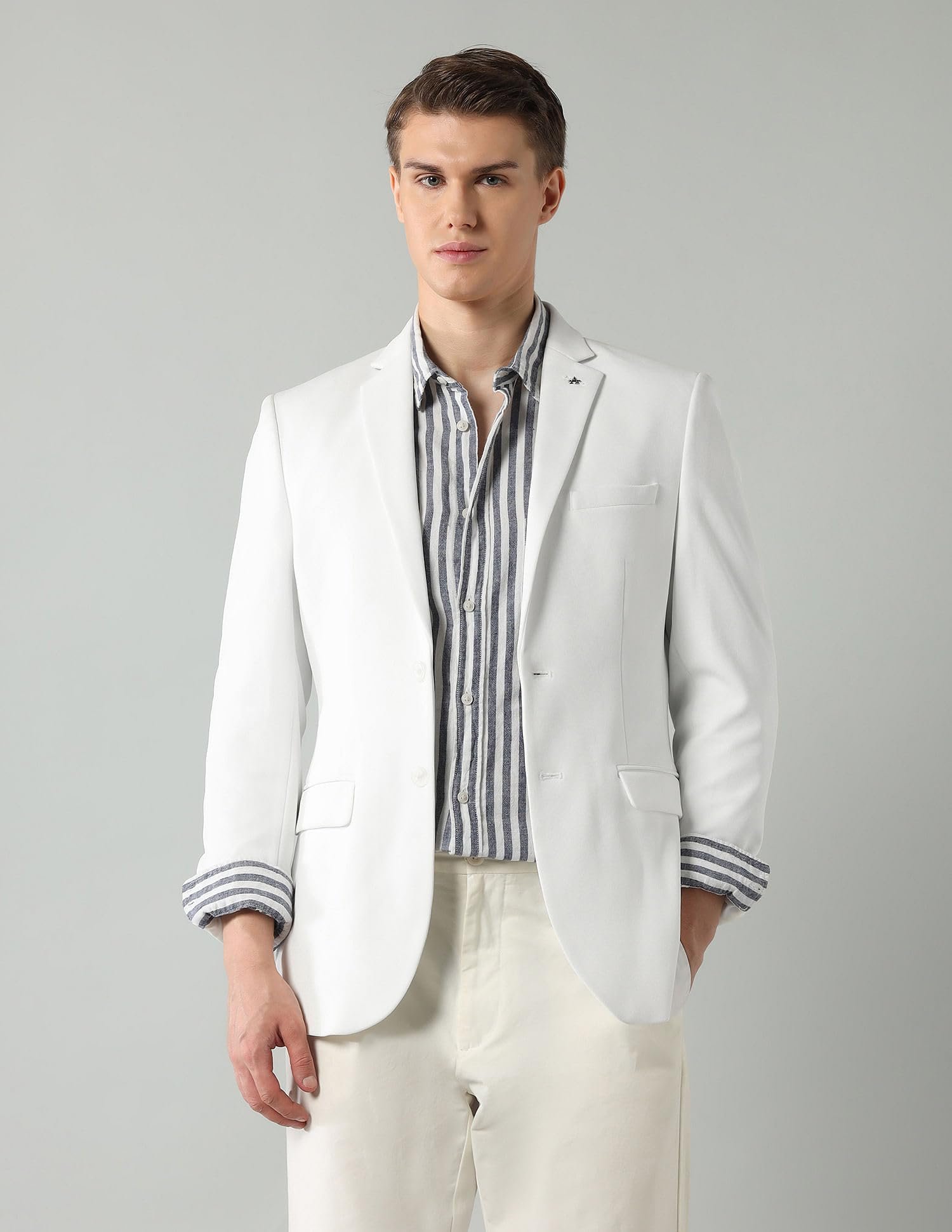 Arrow Men's Solid Full Sleeves Regular Fit Notch Lapel Collar Polyester Blazer White - Image 6