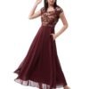 Miss Chase Women's Floral V - Neck Cap Short Sleeves Lace Overlaid Fit & Flare Paneled Maxi Dress (MCSS21D06-11-603-04,Wine & Beige,M)