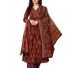 KLOSIA Women Printed Kurta and Pant Set with Dupatta (in, Alpha, XL, Red)