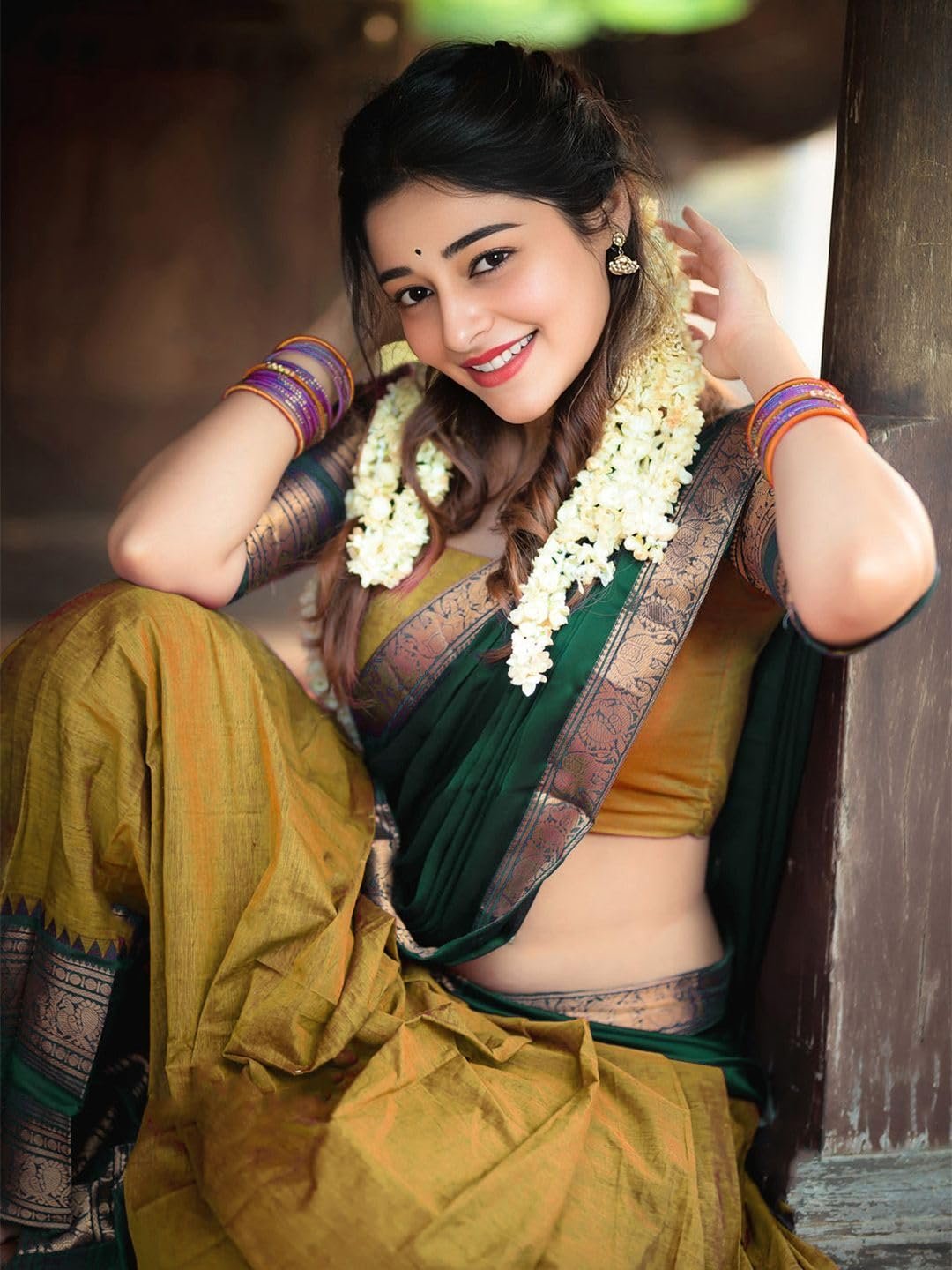 RENVAANI Women's Traditional Kanjivaram Kanchipuram Silk Zari Weaving Unstitched Lehenga Choli with Dupatta (Gold) - Image 4