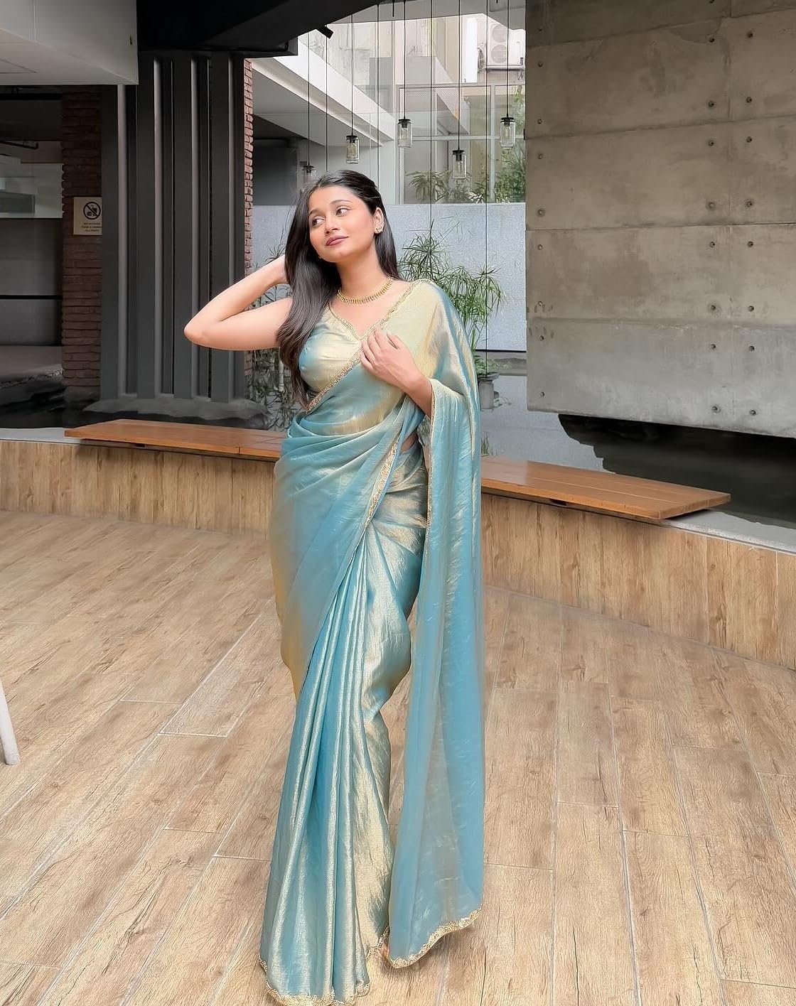 Sidhidata Women's Soft Fandy Silk Saree With Hand Work Lace Boarder & Comes With Unstitched Blouse Piece (Chhaava) (V Sky Blue) - Image 2