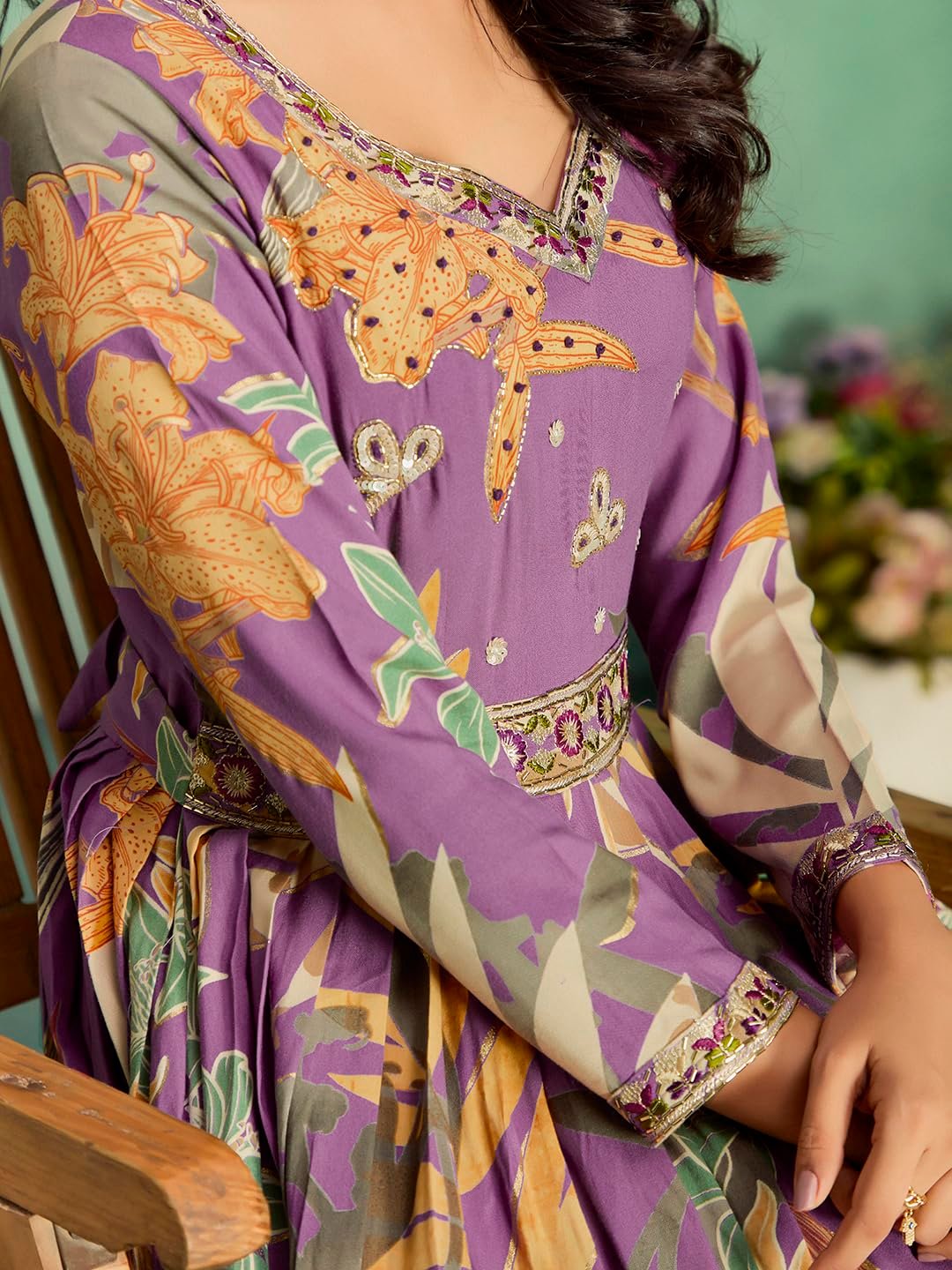 madhuram textiles Women's Rayon Print with Hand Embroidery Work Anarkali Long Gown(M-2543 Pink_Medium) - Image 4