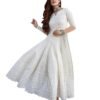 LookMark Women's Chikankari Embroidred Thread Work Long Anarkali Dress |Ankle Length Gown for Women (K1113-S) White