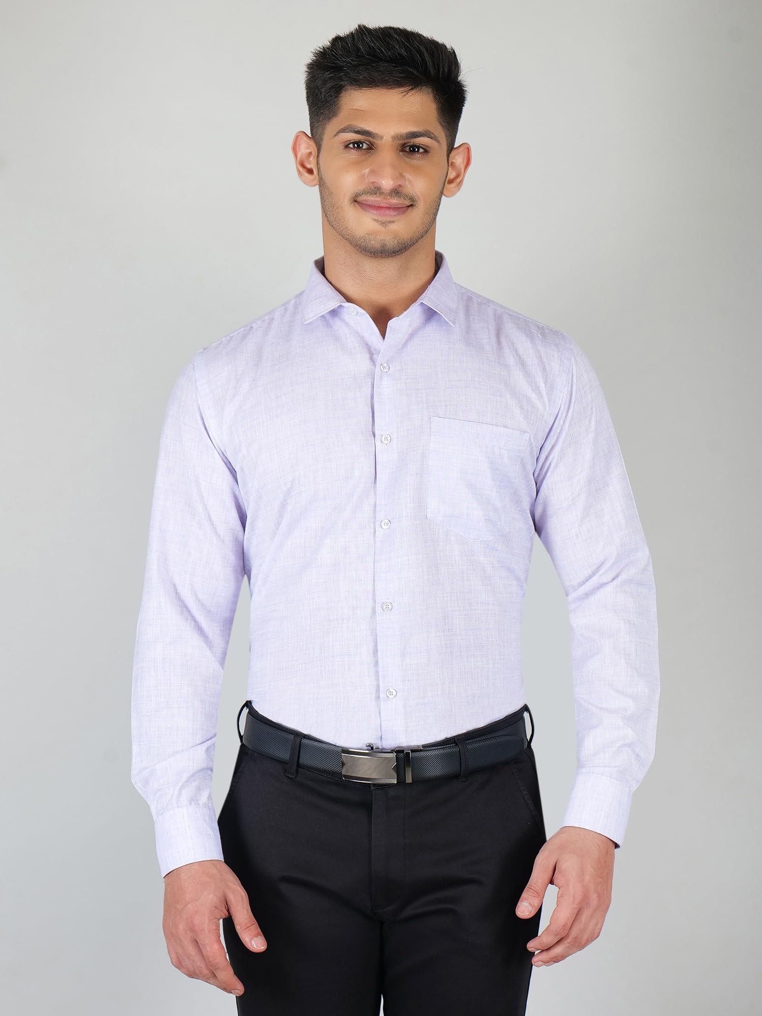 YOUNG & FORMALS by CAMBRIDGE Men's Slim Fit Solid Formal Shirt | Full Sleeves Spread Collar | Structure Pattern | Premium Polyester Cotton Blend | Classic Business & Office Wear | Lavender | 36 - Image 8