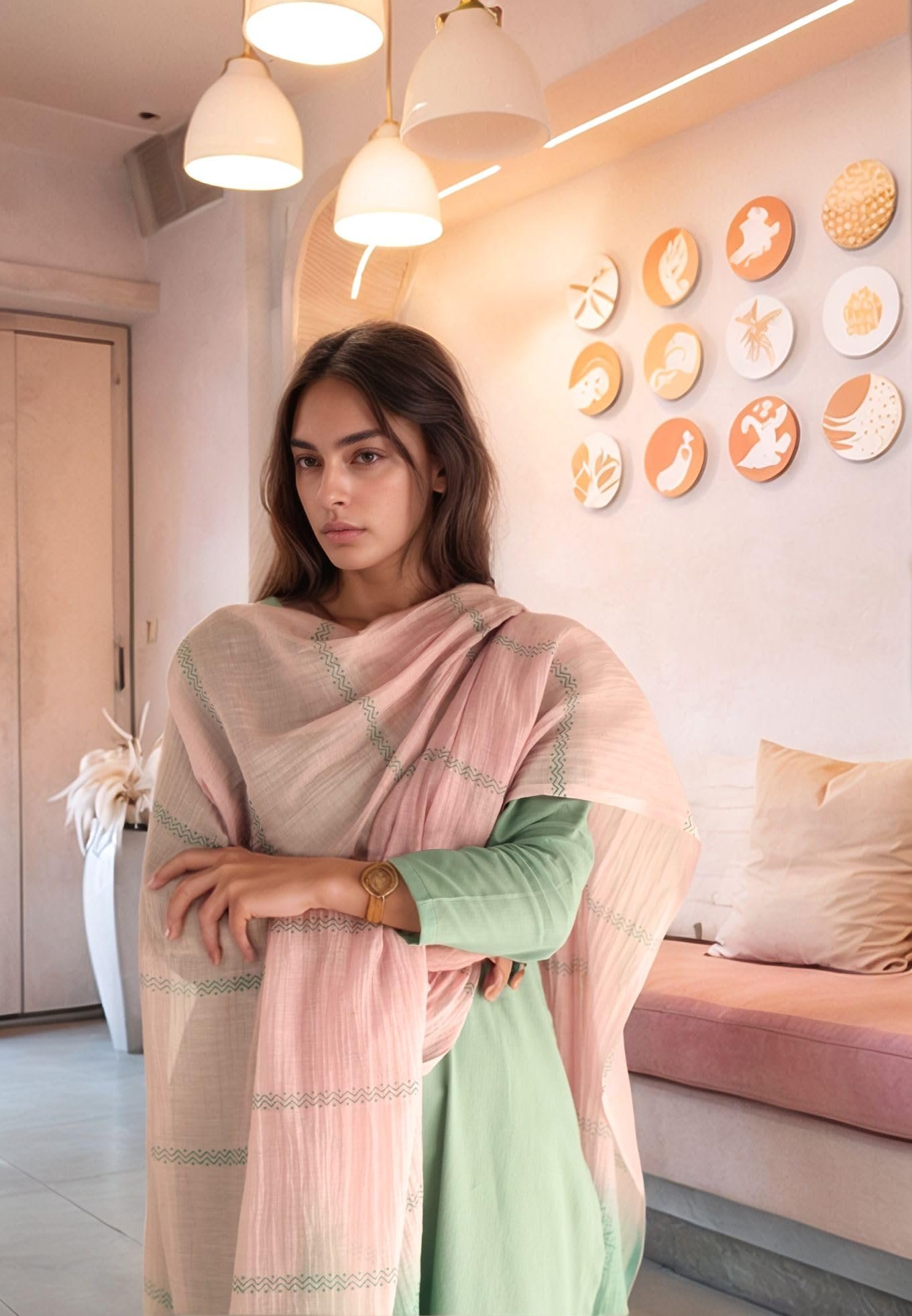 GoSriKi Women's Rayon Viscose Solid Straight Kurta with Pant & Dupatta (Paradise Pista-GS_S_Pista_Small) - Image 4