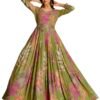 madhuram textiles Women's Rayon Print with Hand Embroidery Work Anarkali Long Gown(M-2543 Mehndi(Green)_Small)