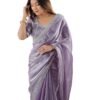 SIRIL Women's Tissue Silk Sequence Embroidery Saree with Unstitched blouse Piece (4472S111_Dusty Light Purple)