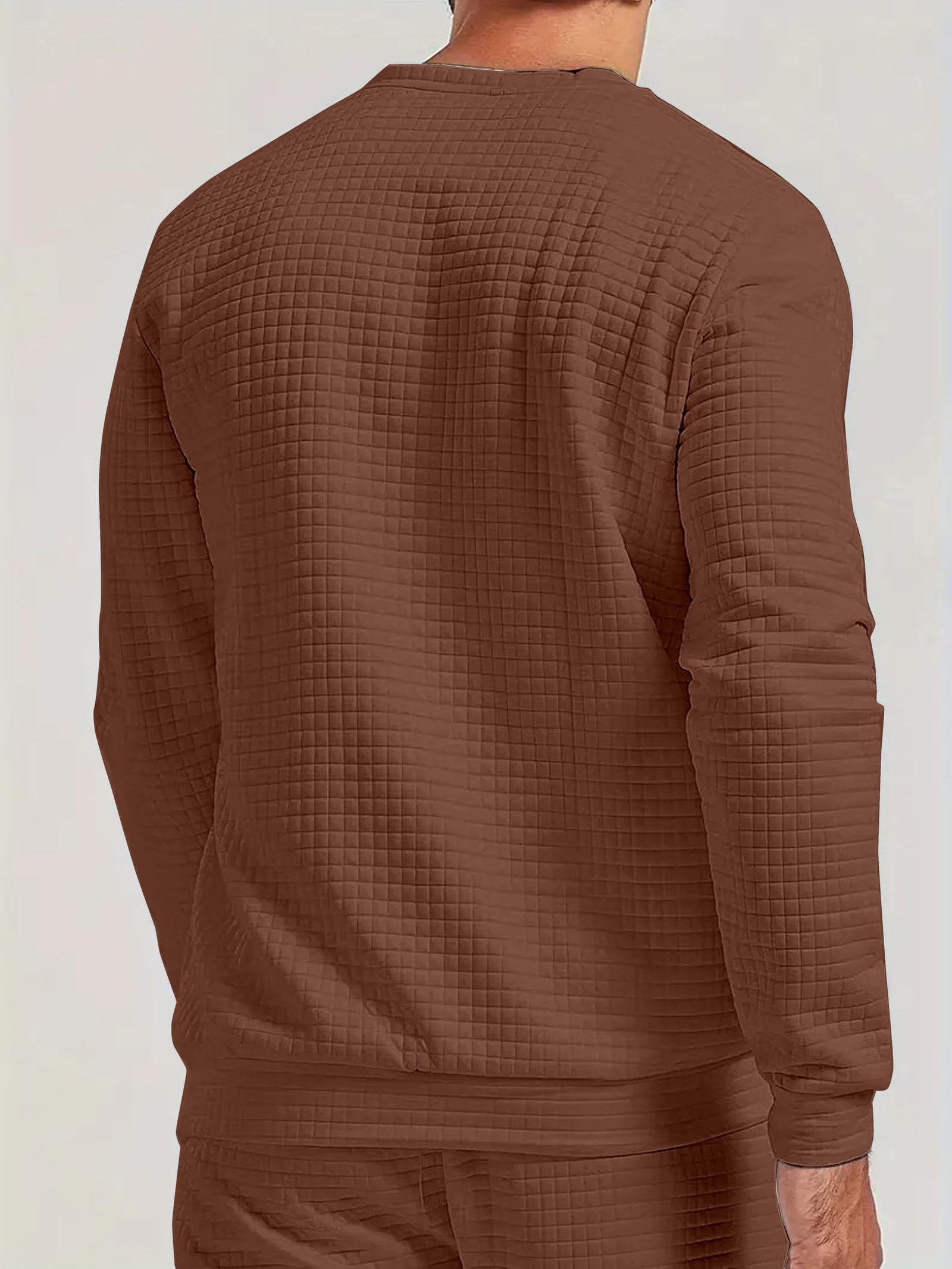 KAJARU Quilted Pattern Long Sleeve Sweatshirt, Round Neck, Men's Casual Pullover, Grey, Black, Beige (in, Alpha, L, Coffee) - Image 4