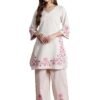 INDO ERA Women's Off White Pure Cotton Embroidered Straight Kurta & Palazzo Set (KS0OW9929_Medium)