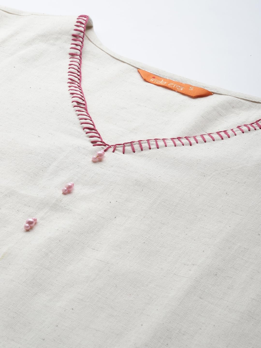 INDO ERA Women's Off White Pure Cotton Embroidered Straight Kurta & Palazzo Set (KS0OW9929_Medium) - Image 6