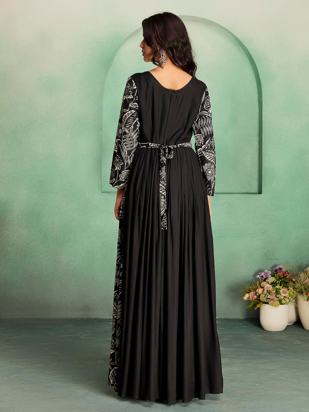 madhuram textiles Women's Rayon Print with Hand Embroidery Work Anarkali Long Gown(M-2546 Black_Small) - Image 8