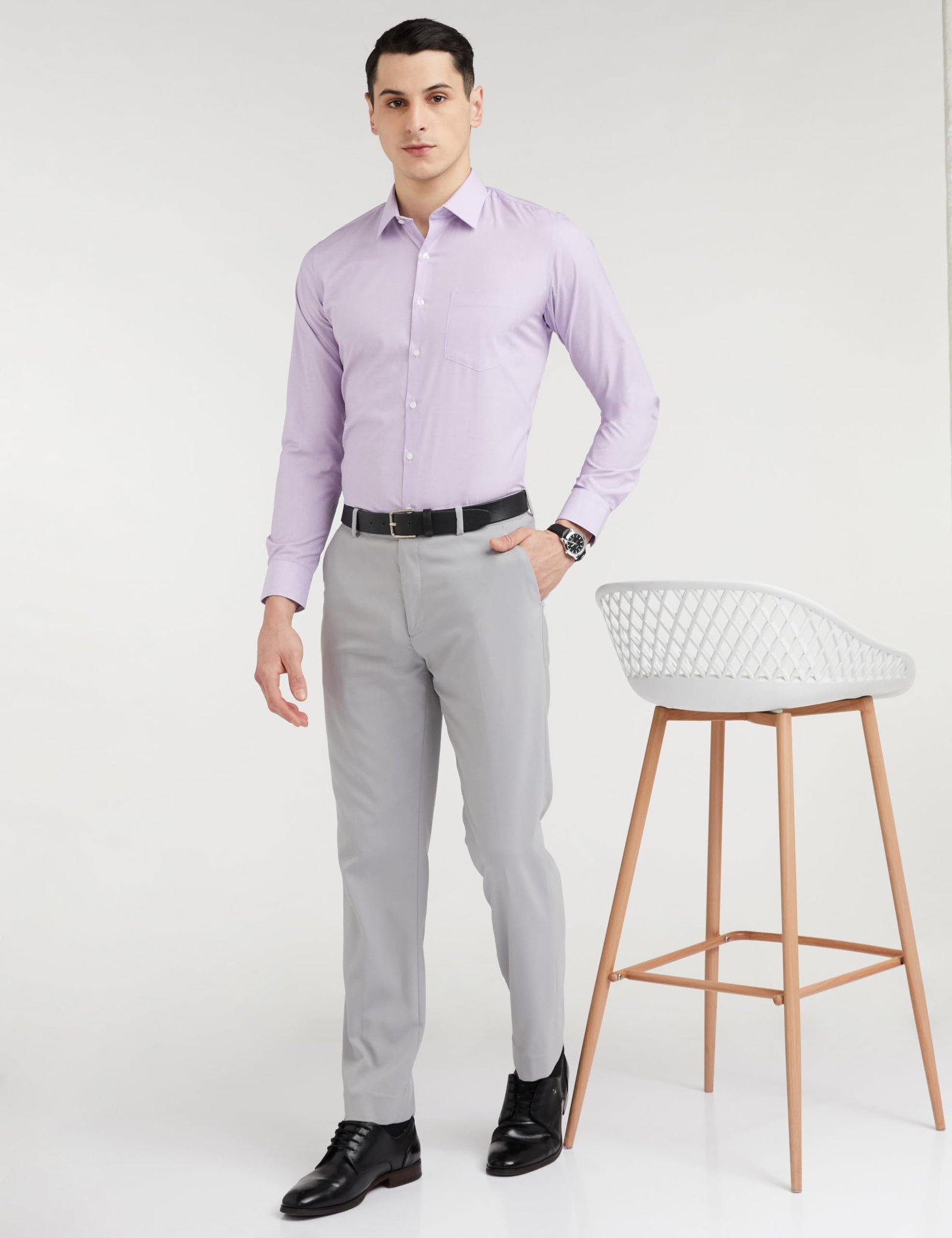 Van Heusen Men's Cotton Slim Fit Formal Shirt (Vhsfrslb145826_Pale Purple 42) - Image 5