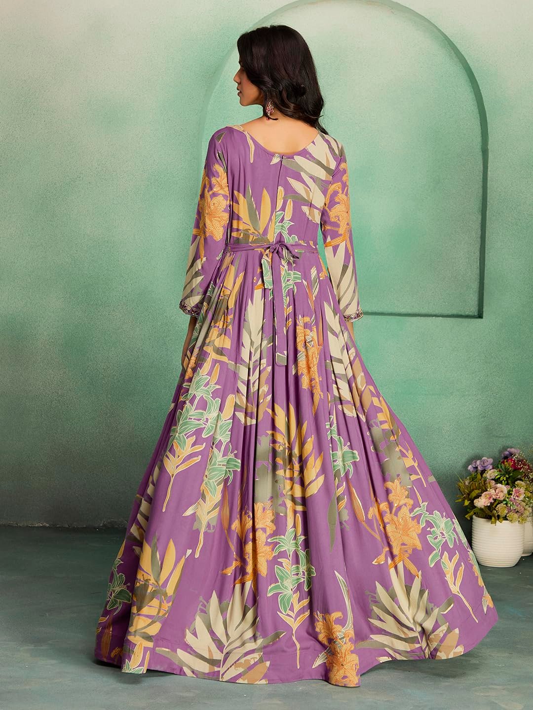 madhuram textiles Women's Rayon Print with Hand Embroidery Work Anarkali Long Gown(M-2543 Pink_Medium) - Image 8