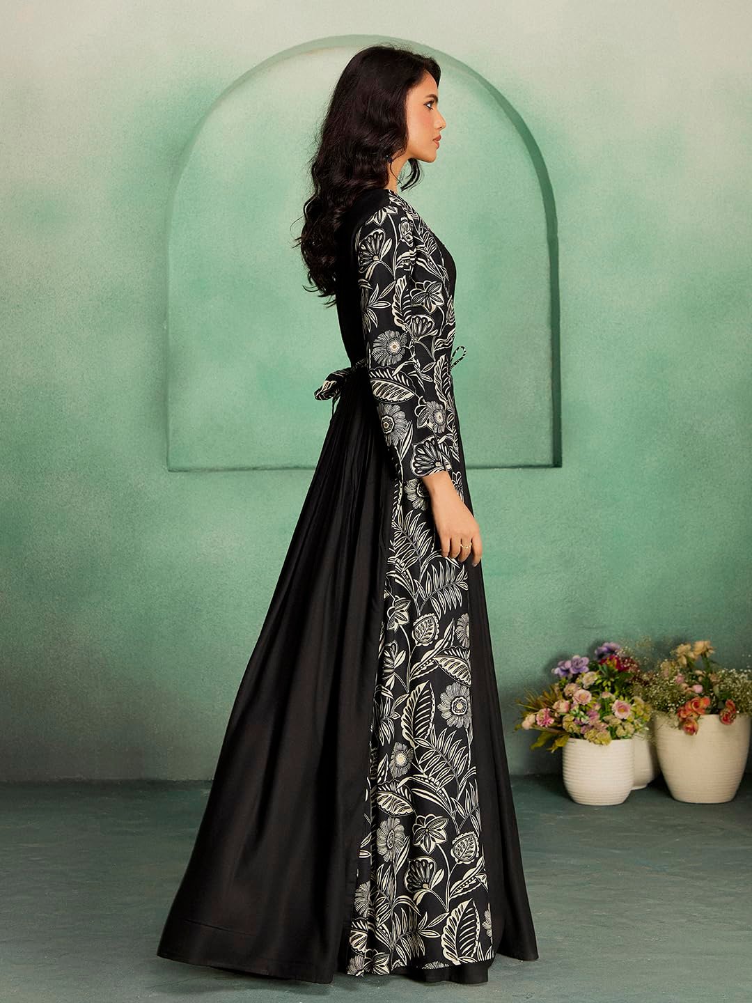 madhuram textiles Women's Rayon Print with Hand Embroidery Work Anarkali Long Gown(M-2546 Black_Small) - Image 6