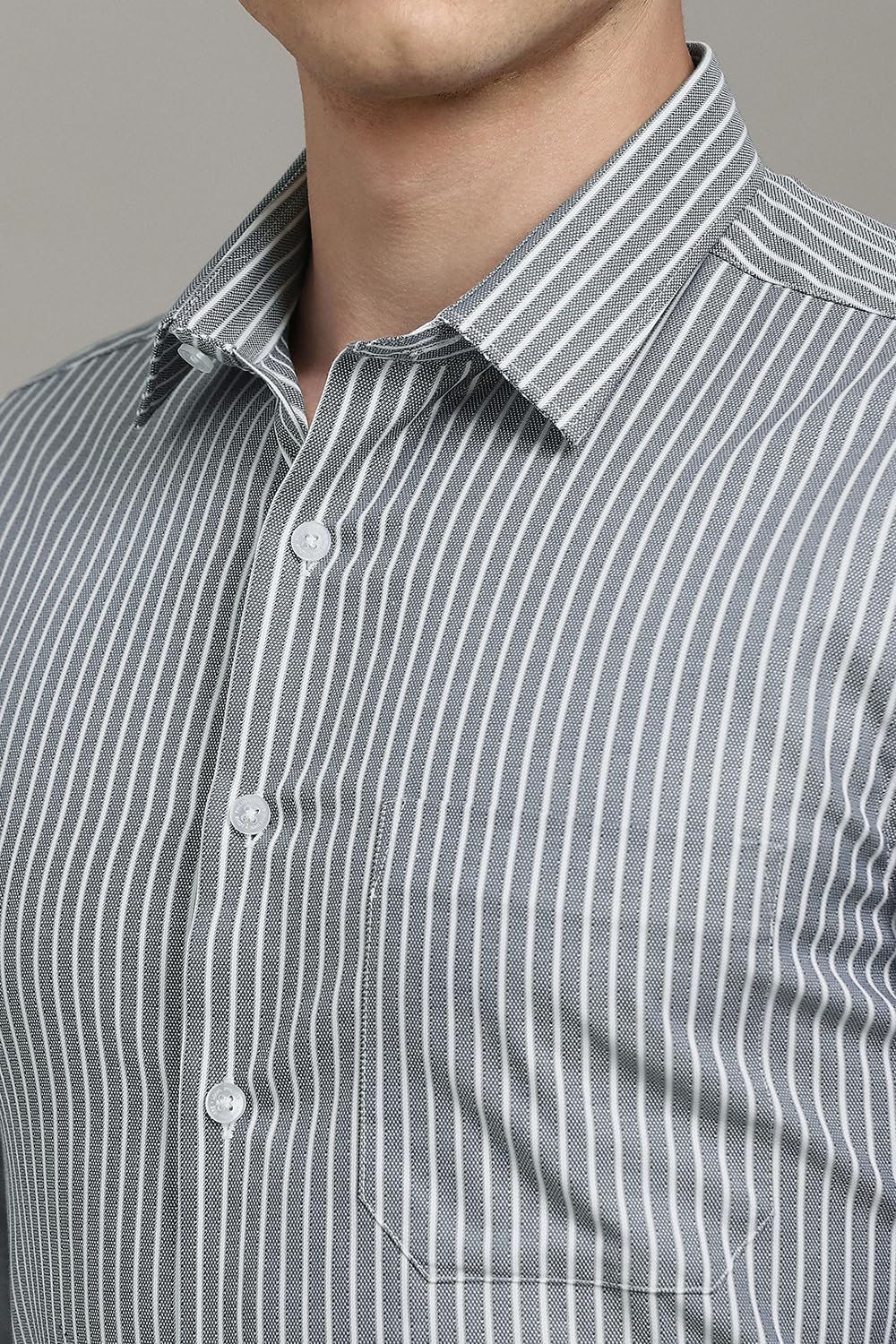 Louis Philippe Men Cotton Striped Slim Fit Shirt (LPSFMSLPR30093_Grey, 42 - Image 3