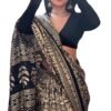 EthnicJunction Women's Art Silk Printed Kalamkari Saree With Blouse Piece (Black And Beige)