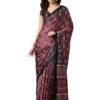 AKHILAM Women's Pink Crepe Ajrak Printed Saree With Unstitched Blouse (KAJRKH386002_RJ11)