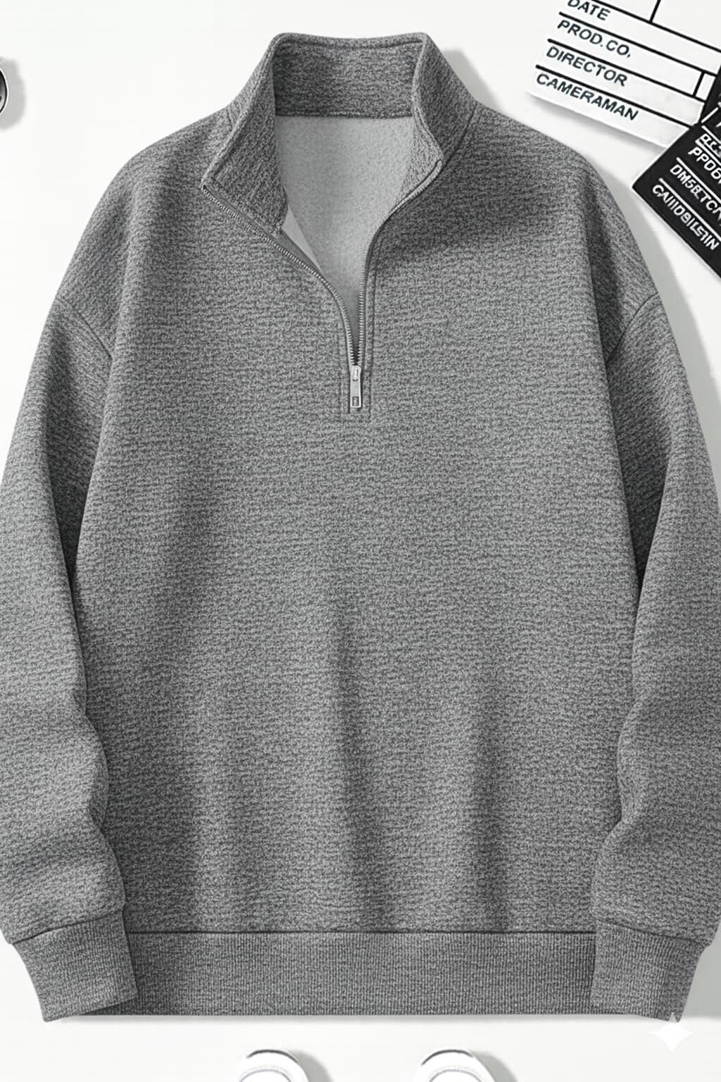 Mack Jonney Men’s Fleece Half-Zip Melange Color High Neck Sweatshirt | Warm & Stylish Winter Wear -M4593 - Image 7