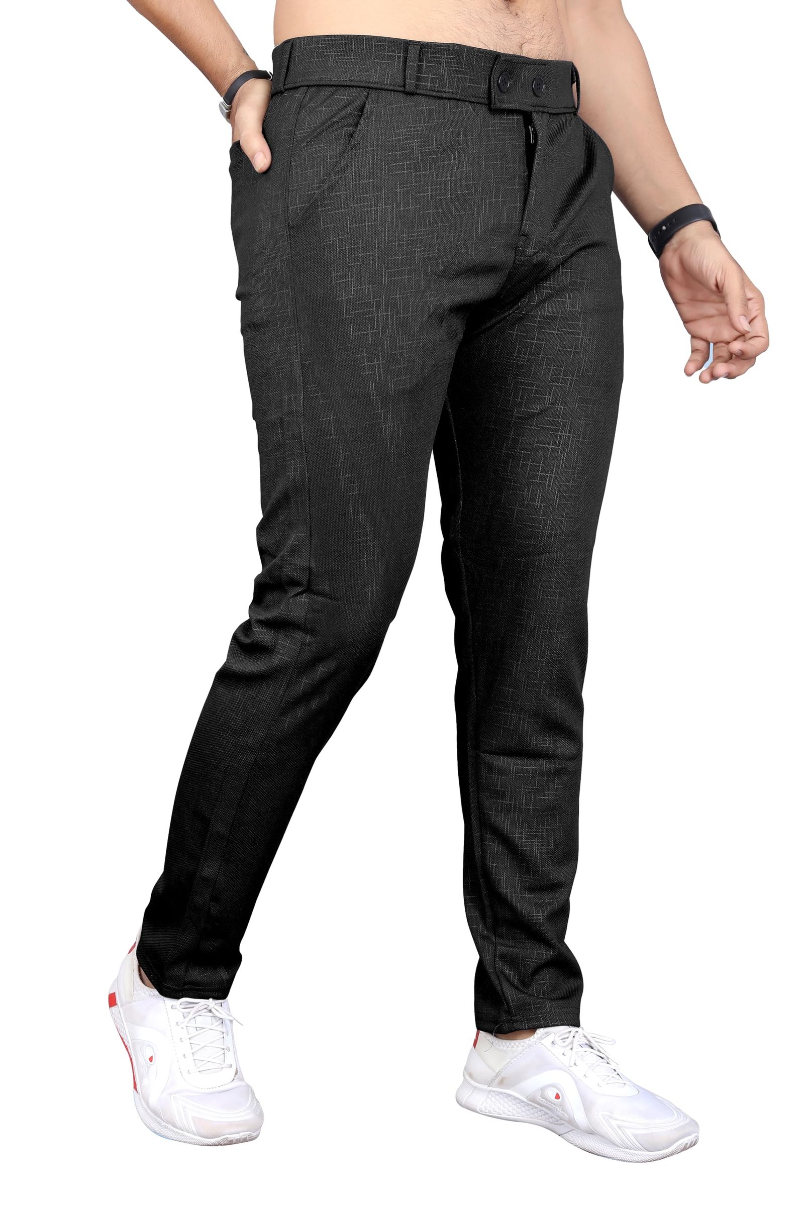 Mehrang Men's Slim Fit Casual Mid Rise Trousers, Black, Cotton Blend, Side Pockets (in, Numeric, 32, Regular, Black) - Image 2