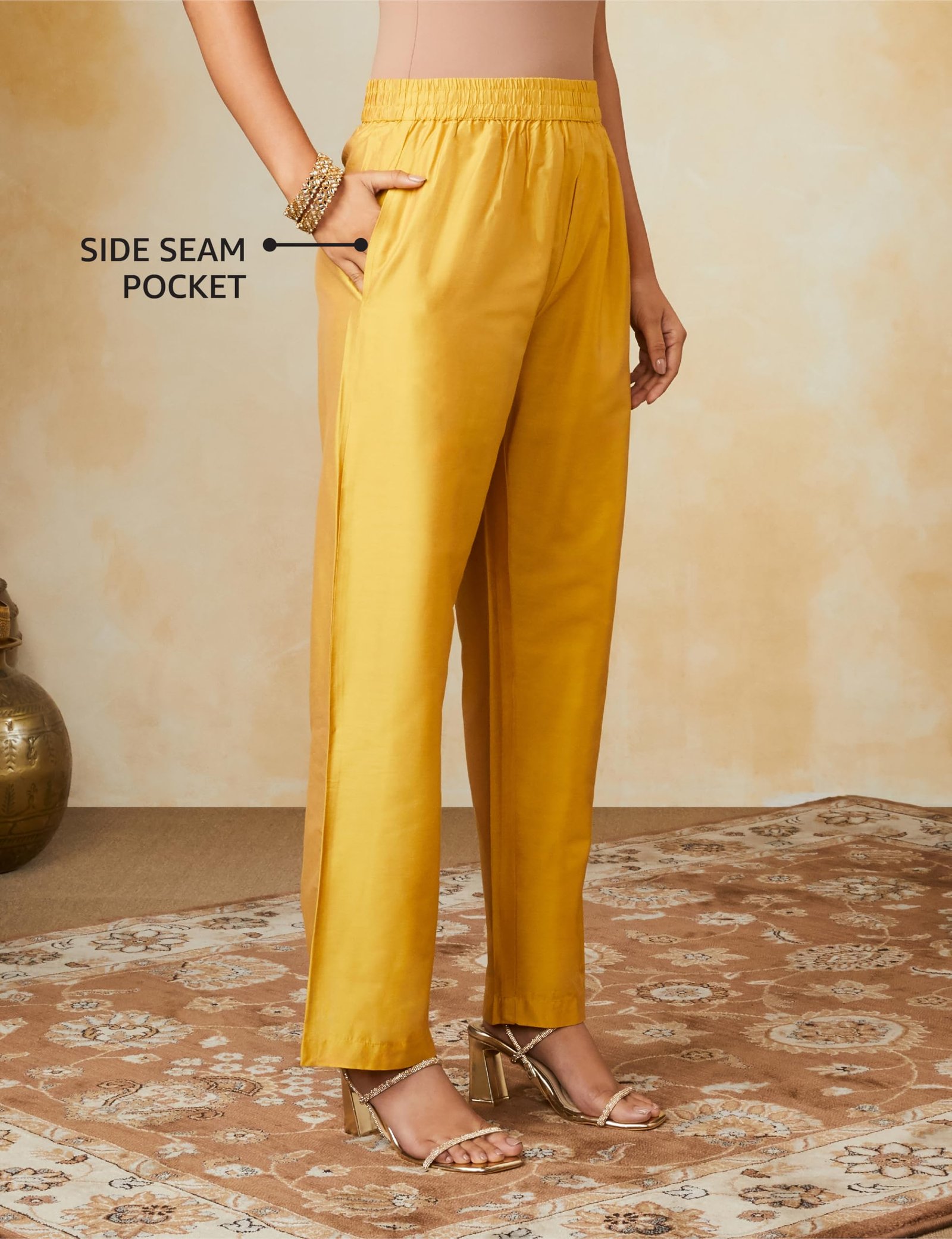 Myx Women's Embroidered Kurta Pant Set with Mesh Dupatta | Viscose,Rayon (AW24-MYX-SKD-VN-02_Mustard_L) - Image 4