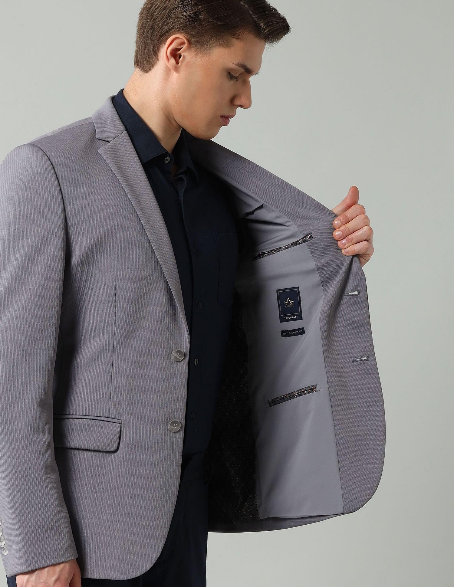 Arrow Men's Solid Full Sleeves Regular Fit Notch Lapel Collar Polyester Blazer Grey - Image 4