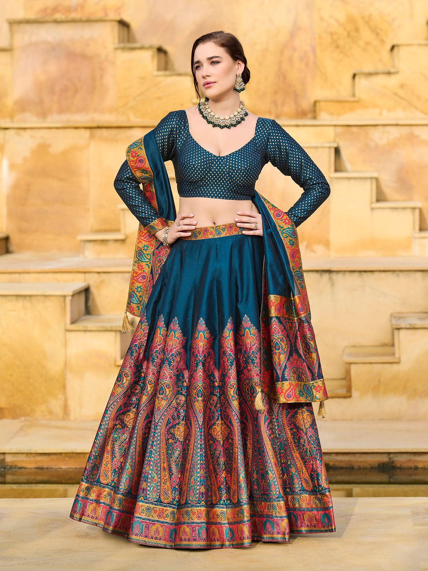 PURVAJA Women's Jacquard Semi-Stitched Lehenga choli (Nisva-Rama_Free Size) - Image 4