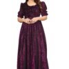 3Buddy Fashion Elegant Women's Long Gown | Anarkali Style | Flared Floor-Length Dress | Floral Emboss Print | Sequence Embroidery (1, Wine)
