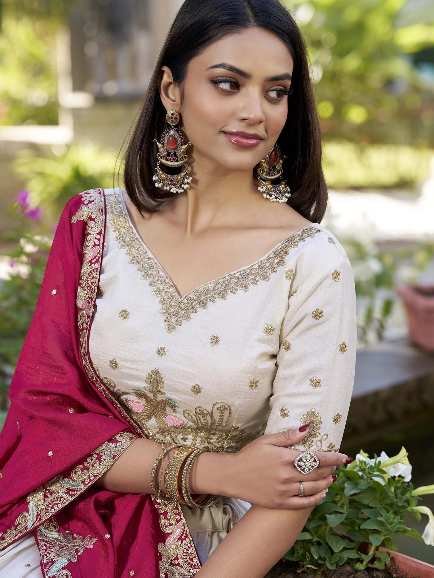 KEDARFAB Women's Chinnon Sequins Embroidered Lehenga Choli With Dupatta Set (Baarati) - Image 2