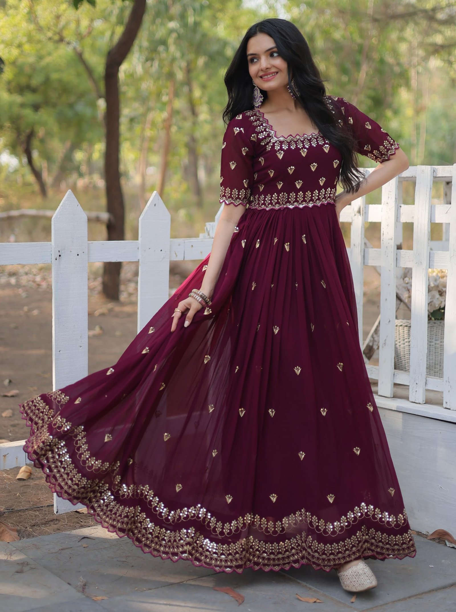 Fashion Basket Women's Georgette Anarkali Gown Maroon - Image 5
