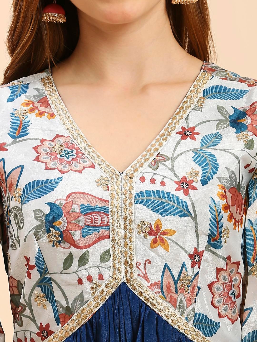 madhuram textiles Women's Chinon Gown For Women Ethnic With Digital Print And Embroidery Work Long Gown(M-2453 Mor Pichch_Small) Blue - Image 4