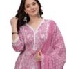 Amayra Women's Pure Cotton Printed Straight Kurta Set with Palazzo Pants & Dupatta- Ethnic Wear, Pink(TCK621,M)