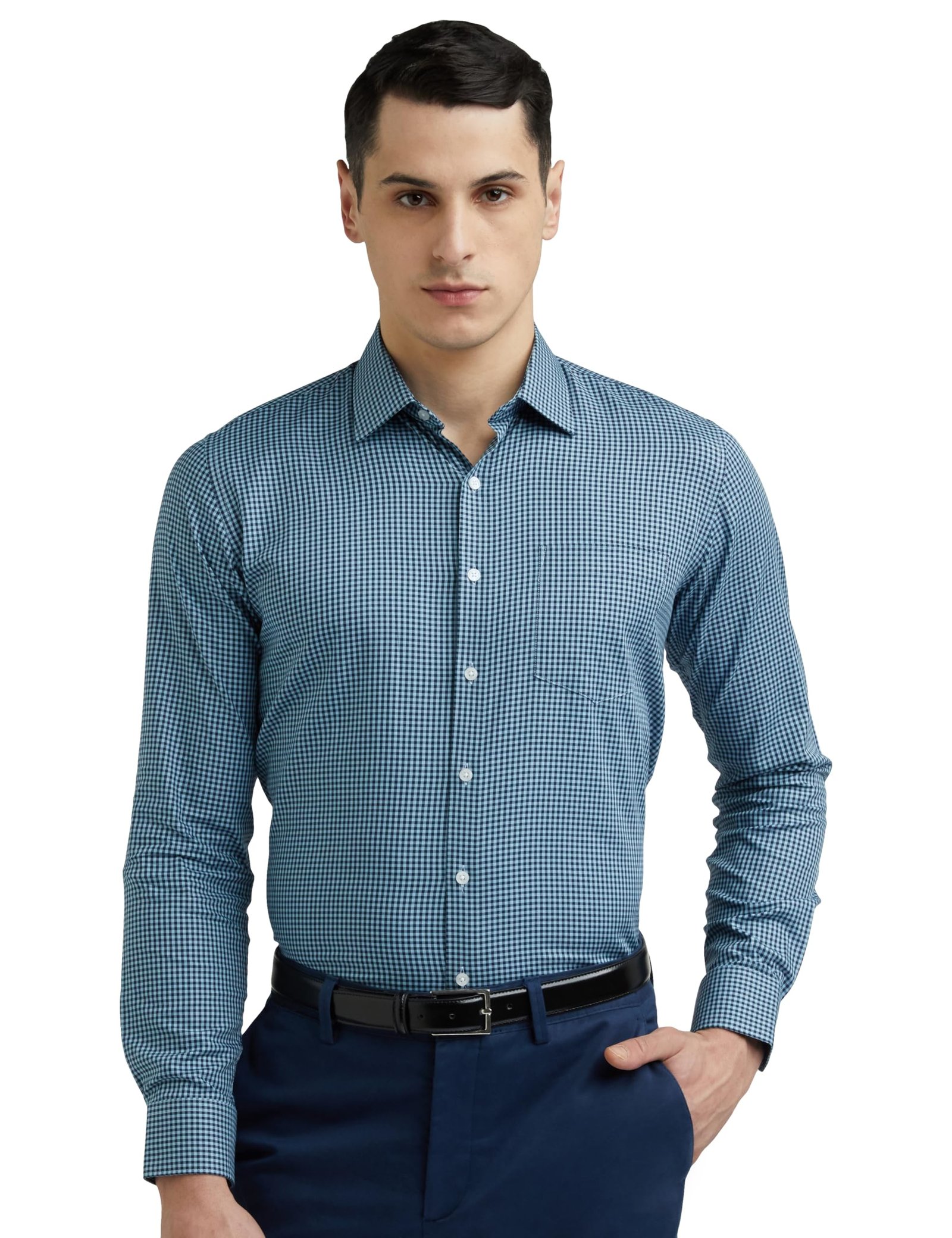 Van Heusen Men's Cotton Slim Fit Shirt (VHSFFSLBP63864_Dark Blue 42)