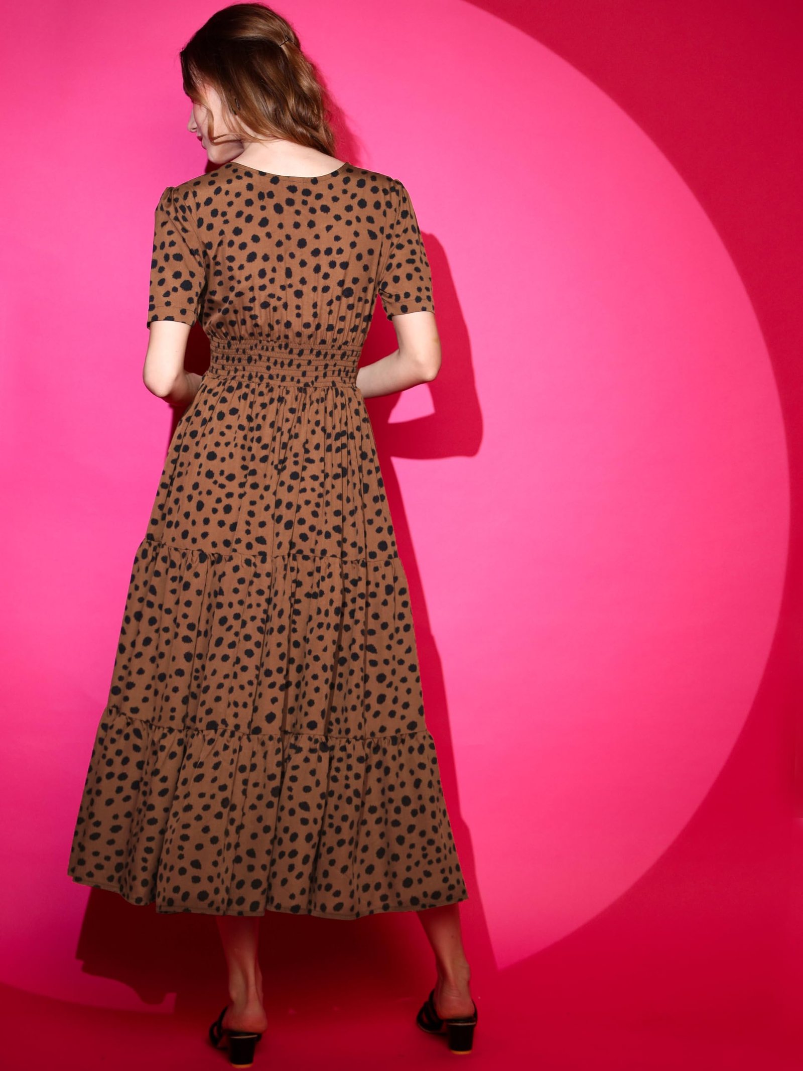 Sheetal Associates Women's Crepe Fit and Flare Printed Half Sleeve V-Neck Casual Dress Maroon - Image 2