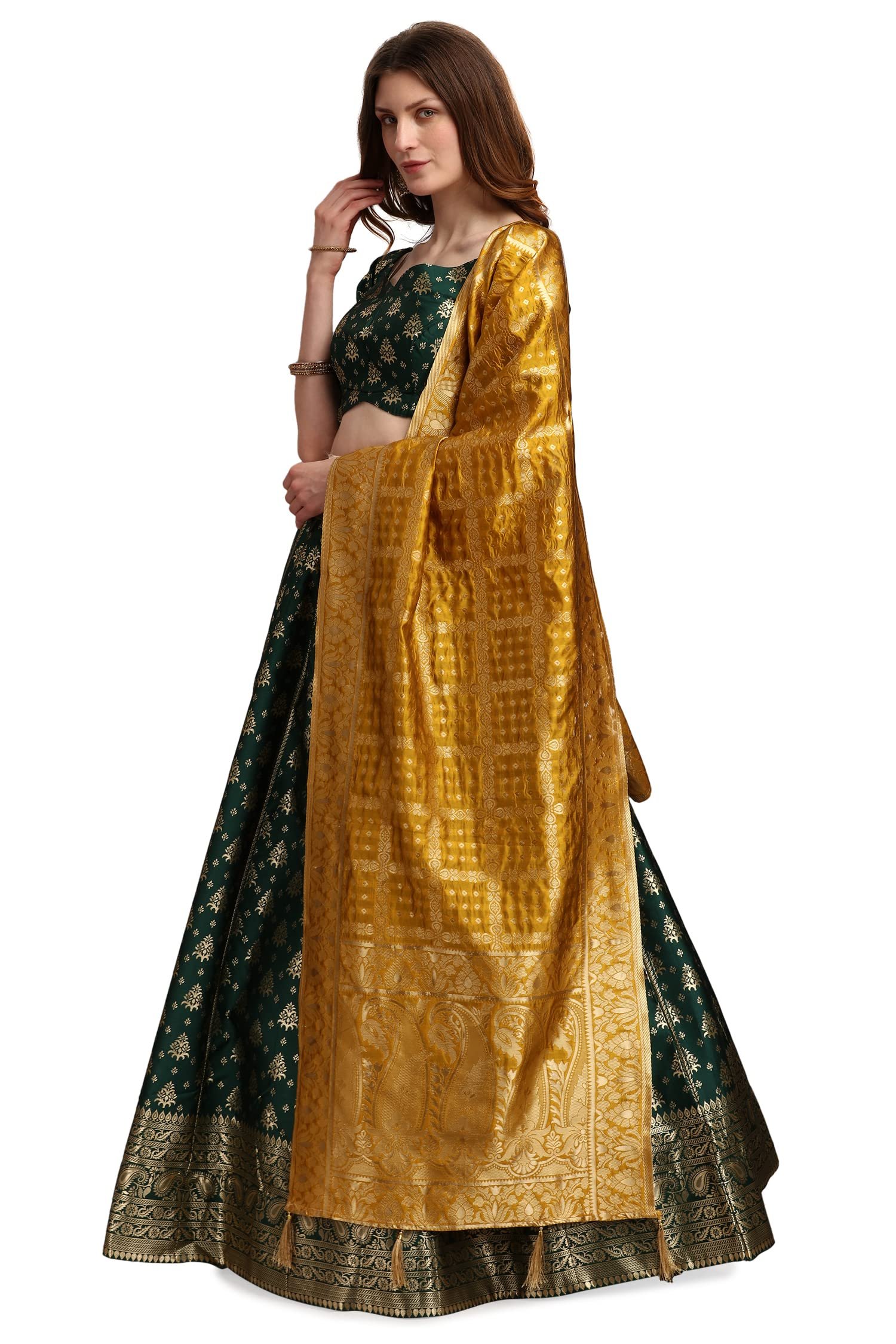 PURVAJA Women's Jacquard Semi-Stitched Lehenga choli (Trisha-D-Green_Green_Free Size) - Image 6