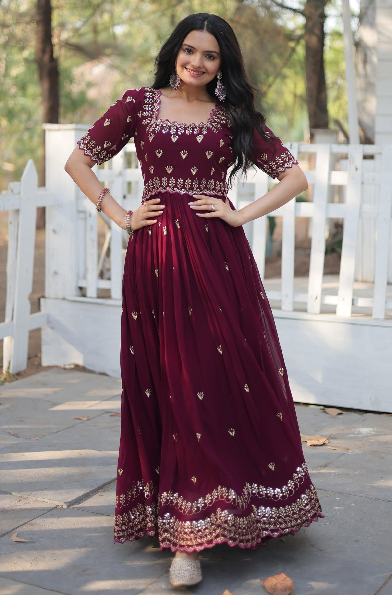 Fashion Basket Women's Georgette Anarkali Gown Maroon - Image 7