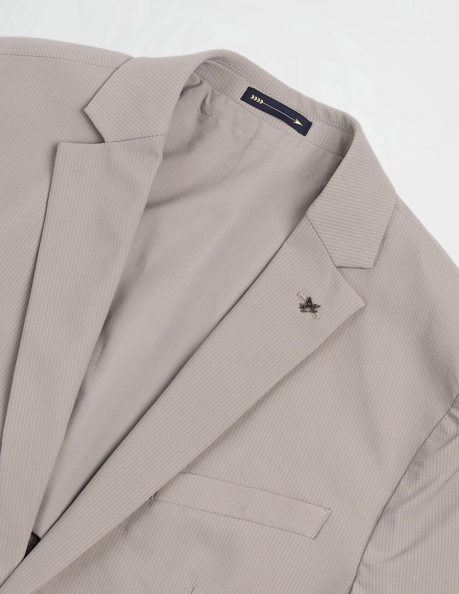 Arrow Men's Beige Textured Notch Collar Long Sleeve Formal Nylon Slim Fit Blazer (ARAIBZ5050_Beige_42) - Image 8