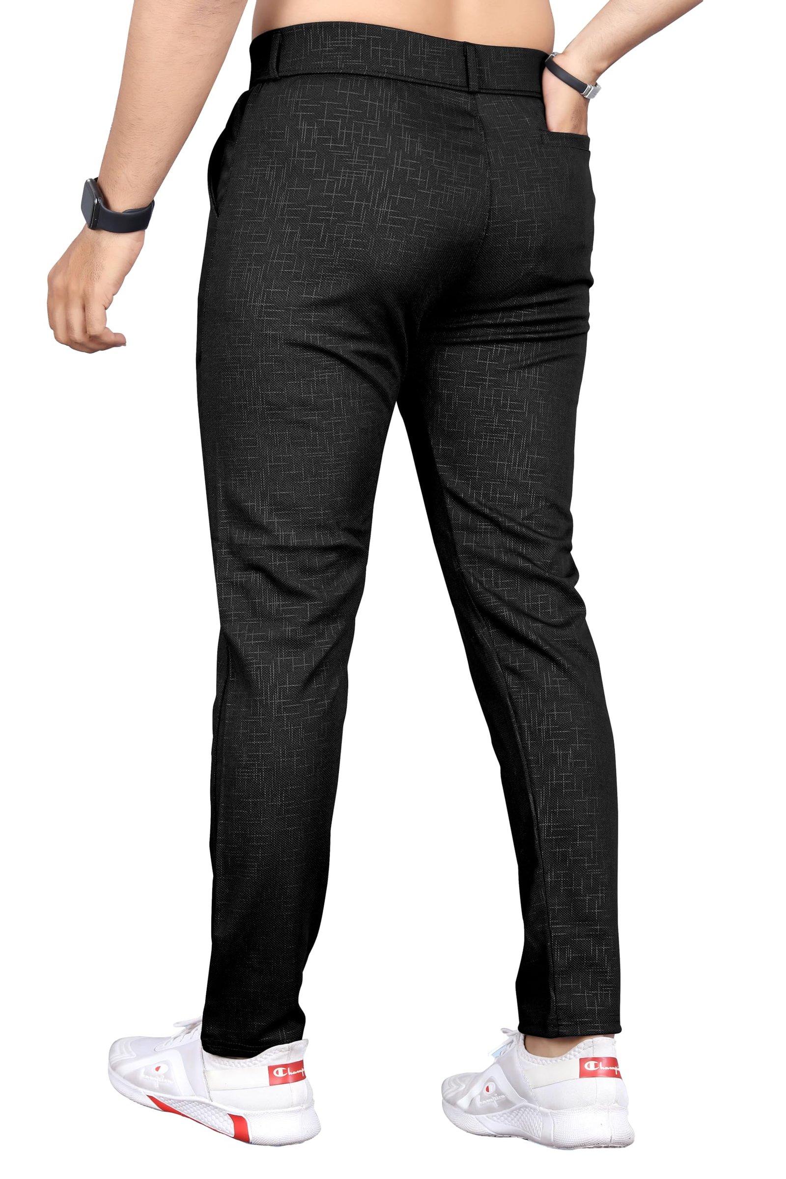 Mehrang Men's Slim Fit Casual Mid Rise Trousers, Black, Cotton Blend, Side Pockets (in, Numeric, 32, Regular, Black) - Image 4