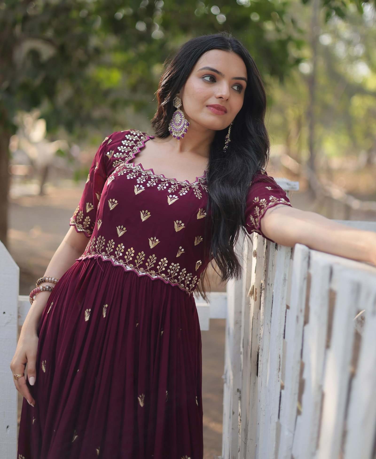 Fashion Basket Women's Georgette Anarkali Gown Maroon - Image 2