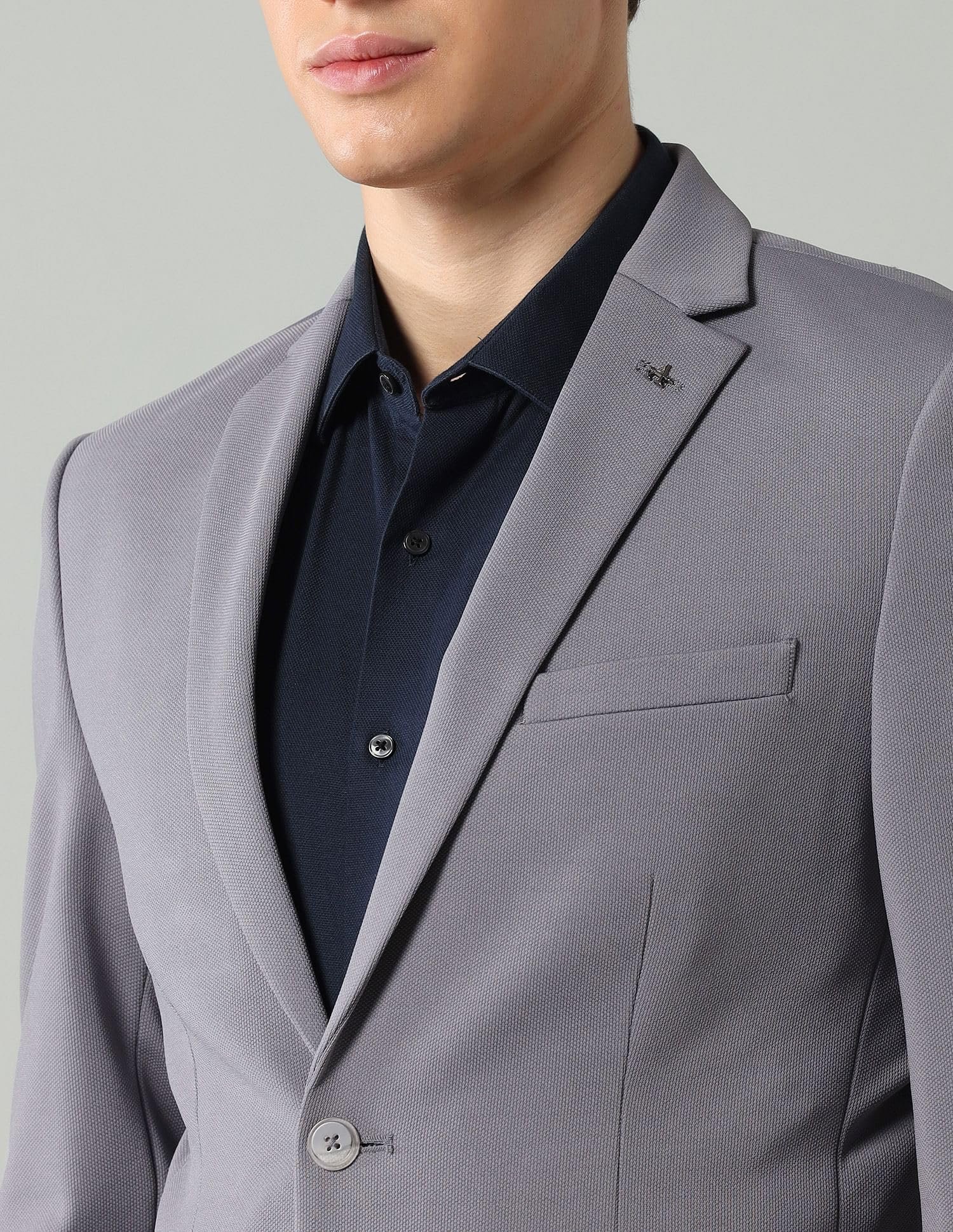 Arrow Men's Solid Full Sleeves Regular Fit Notch Lapel Collar Polyester Blazer Grey - Image 5