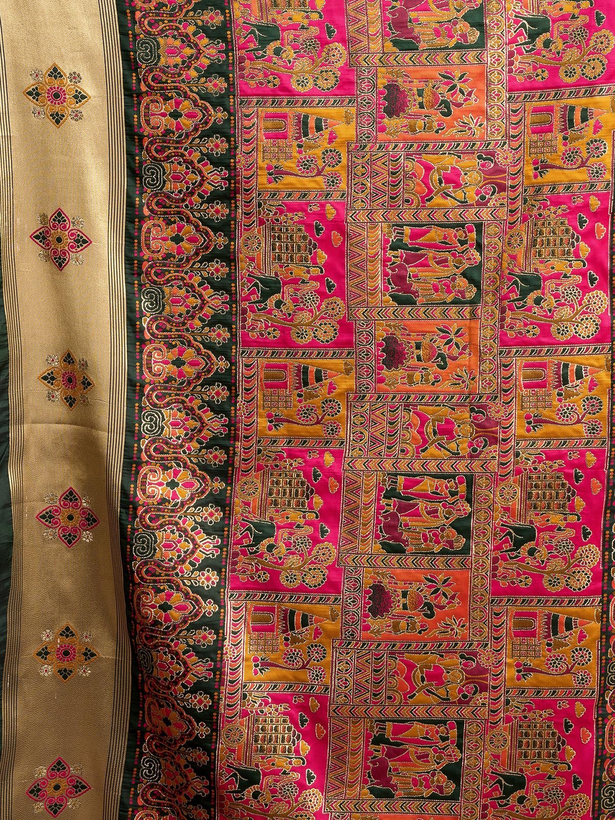 Satrani Women's Silk Kashmiri Minakari Weaving Saree with Unstitched Blouse Piece (4314S604N_Dark Green) - Image 3